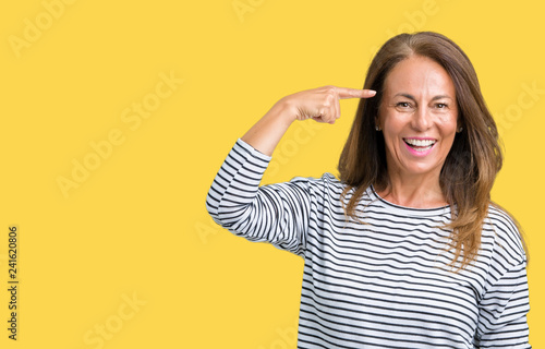 Wallpaper Mural Beautiful middle age woman wearing stripes sweater over isolated background Smiling pointing to head with one finger, great idea or thought, good memory Torontodigital.ca