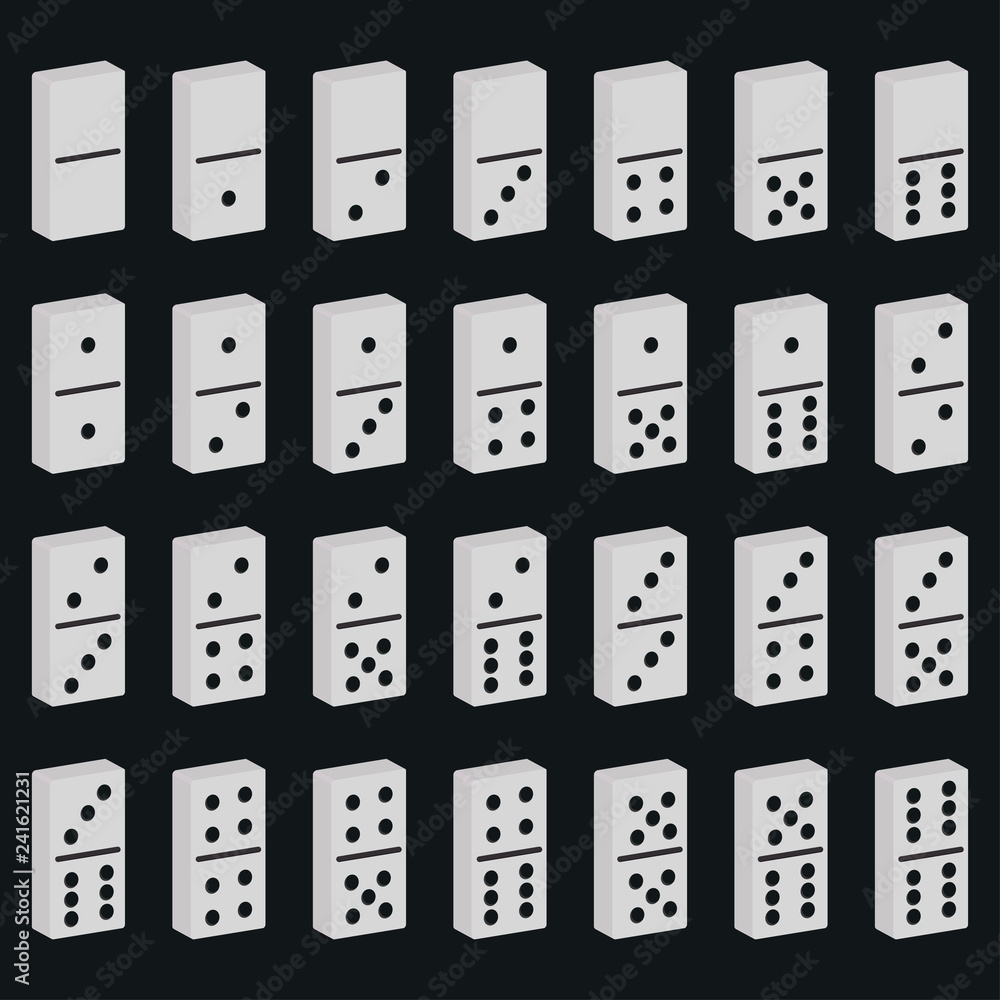 full set of dominoes, white dominoes on a black background full set of dominoes, white dominoes on a black background