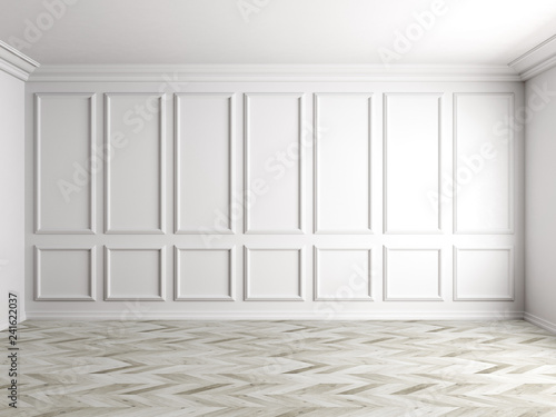 3d render of white interior with panels on wall 8k