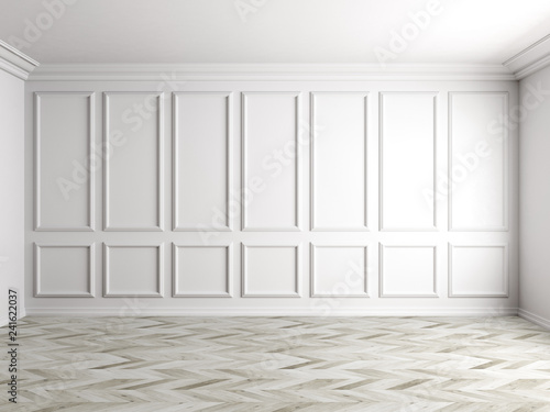 Bilde på lerret 3d render of white interior with panels on wall 8k
