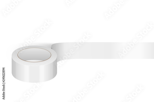 Vector Realistic White 3d Glossy Tape Roll Template for Logo, Print, Mock-up Closeup Isolated on White Background. Design Template of Packaging Sticky Tape Roll or Adhesive Tape for Mockup. Top View