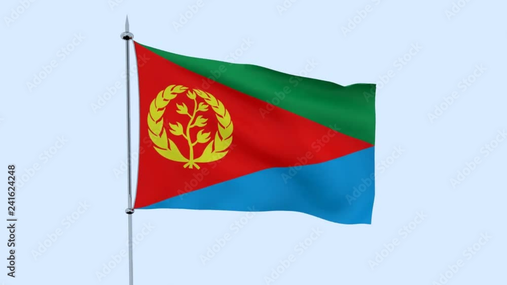Flag of the country Eritrea flutters against the blue sky. 3D rendering Flag of the country Eritrea flutters against the blue sky. 3D rendering