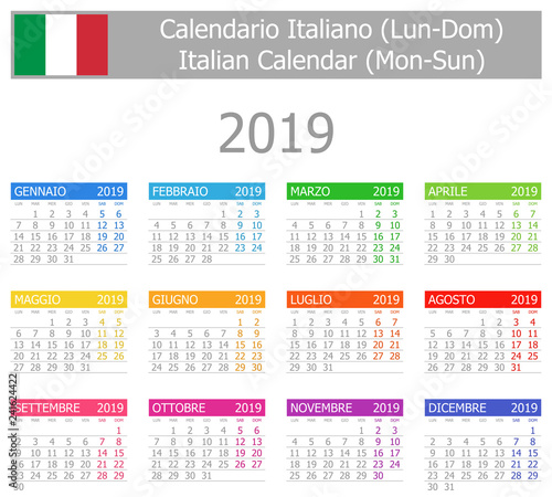 2019 Italian Type-1 Calendar Mon-Sun on white background