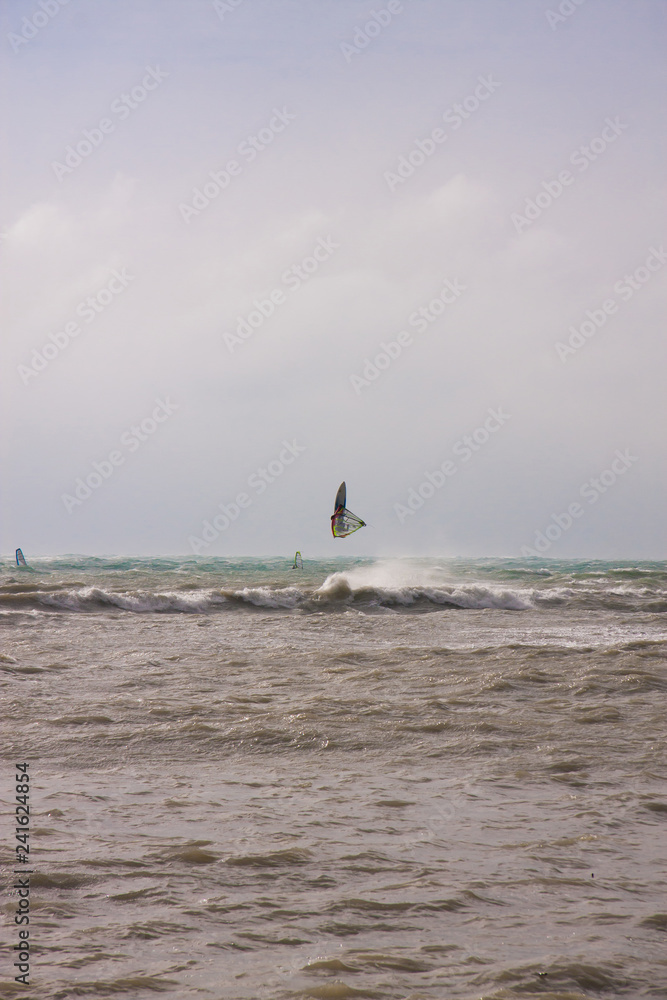 Naklejka premium Windsurfing, landscape sea