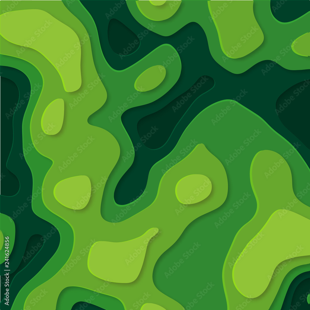 Abstract elevation map.Green paper cut out in trendy style Abstract elevation map.Green paper cut out in trendy style