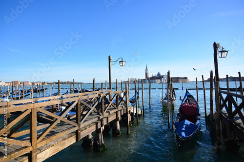 the gondolas moored on the Lagoon of San Marco in Venice