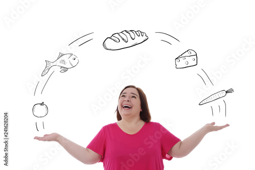 Fototapete femme jonglant avec alimentation équilibrée