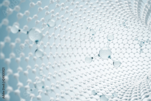 Transparent atoms over carbon molecule background