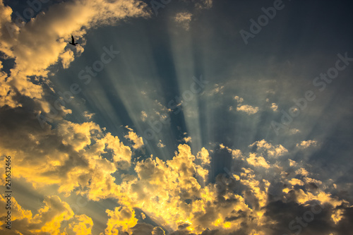 The beautiful sky with sunruys and clouds photo