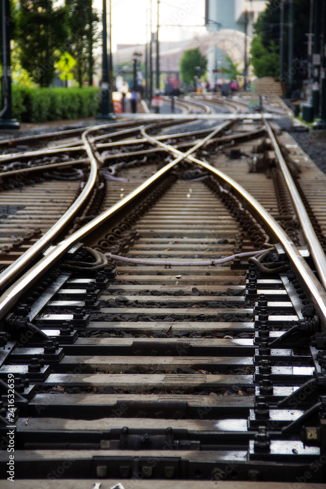 Obraz premium parallel steel train tracks