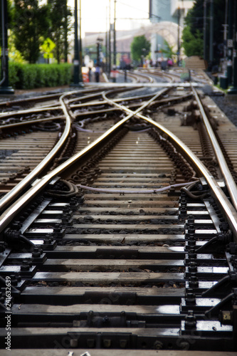 parallel steel train tracks