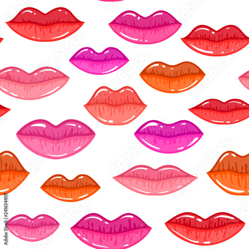 Seamless vector pattern  colorful sexy lips. Repeats texture of textile  wall  fabric  gift paper. Concept for Valentines Day.
