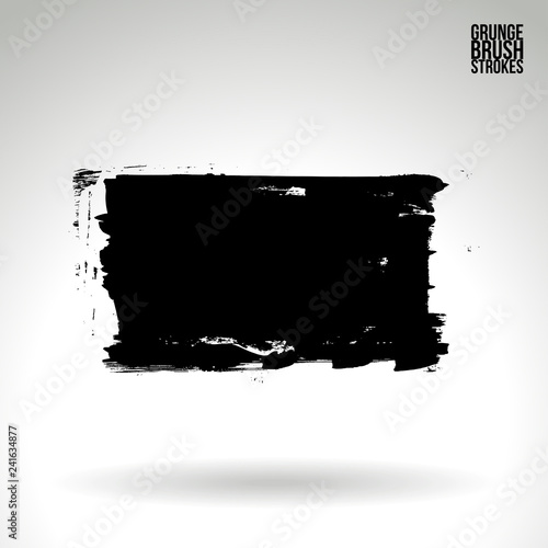 Black brush stroke and texture. Grunge vector abstract hand - painted element. Underline and border design.