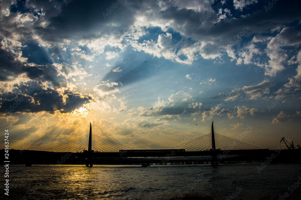 Beautiful sunset above the bridge in Istanbul