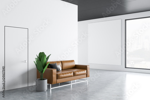 Canvas Print White office waiting room with poster, side view