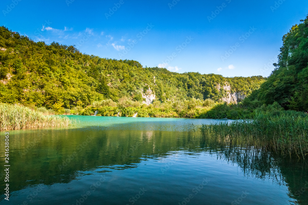 View of landscape with a lake, The Plitvice Lakes National Park, Croatia, Europe.