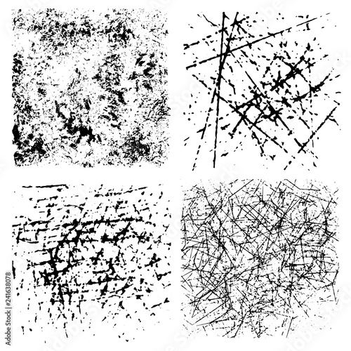 Grunge textures set. Backgrounds. Monochrome abstract grain surfaces for design.