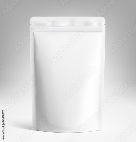 Realistic doy pack mockup. Vector illustration. Front view. Can be use for template your design, presentation, promo, ad. EPS10.