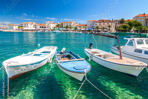 Boats in the Supetar harbor on the Brac island  at a summer  Croatia  Europe.
