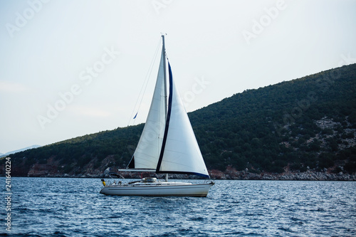 Sailing luxury yacht boat in the Aegean Sea in Greece. © De Visu