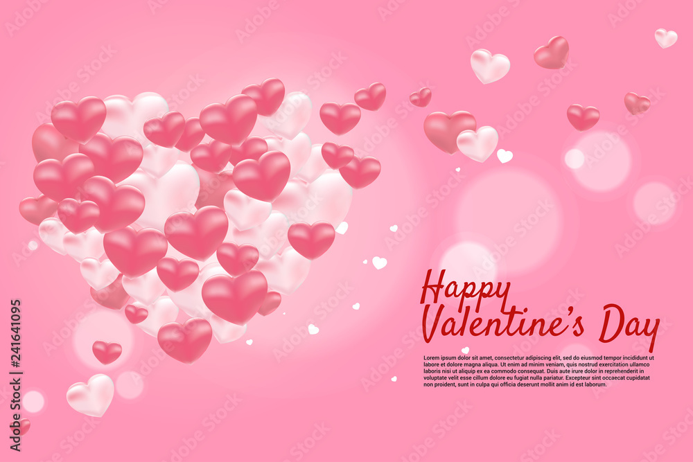 Heart 3D balloon graphic background concept. valentine's day and love theme banner and poster