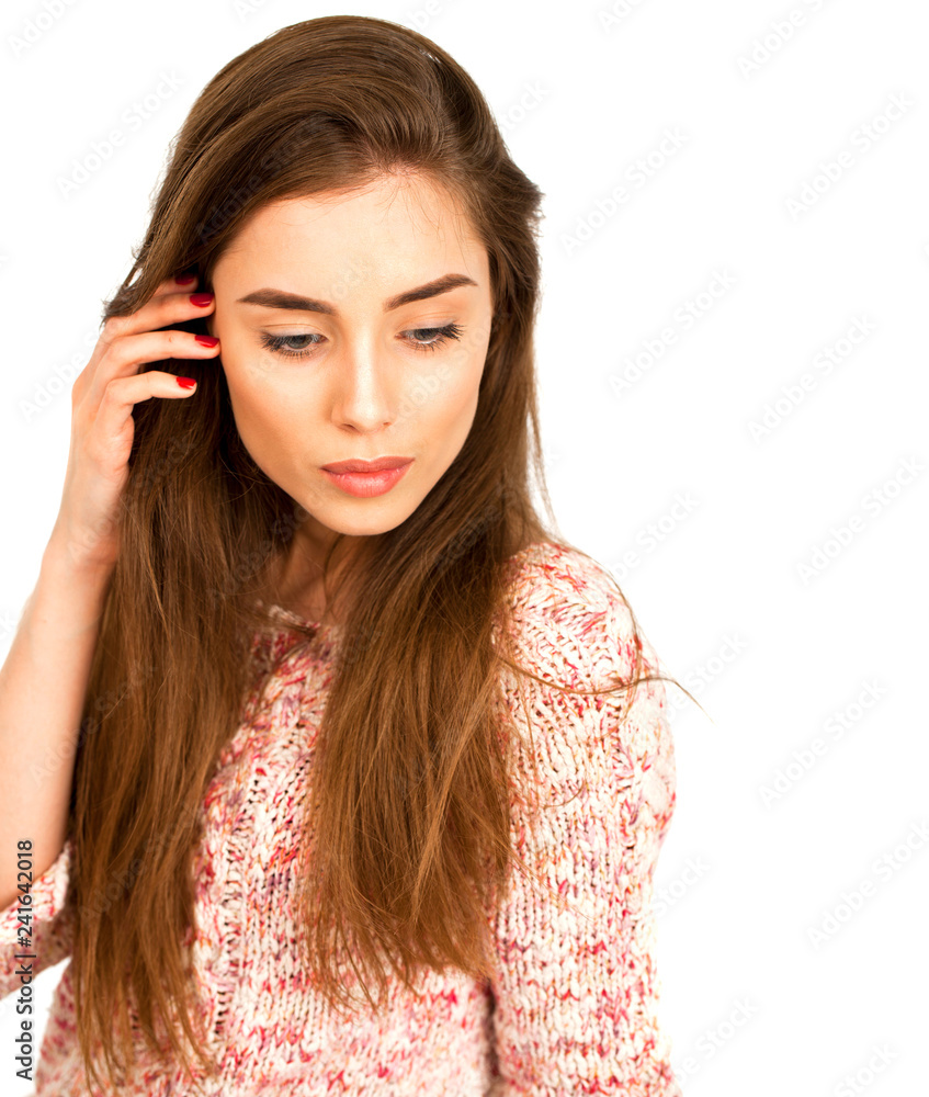 Beauty woman face close up portrait. Female young model Beauty woman face close up portrait. Female young model