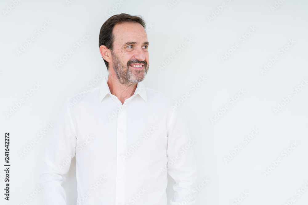 Elegant senior man over isolated background smiling looking side and staring away thinking. Elegant senior man over isolated background smiling looking side and staring away thinking.