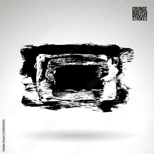 Black brush stroke and texture. Grunge vector abstract hand - painted element. Underline and border design.