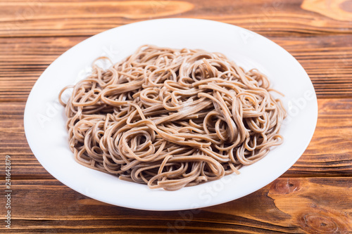 Japanese soba noodles on a plate