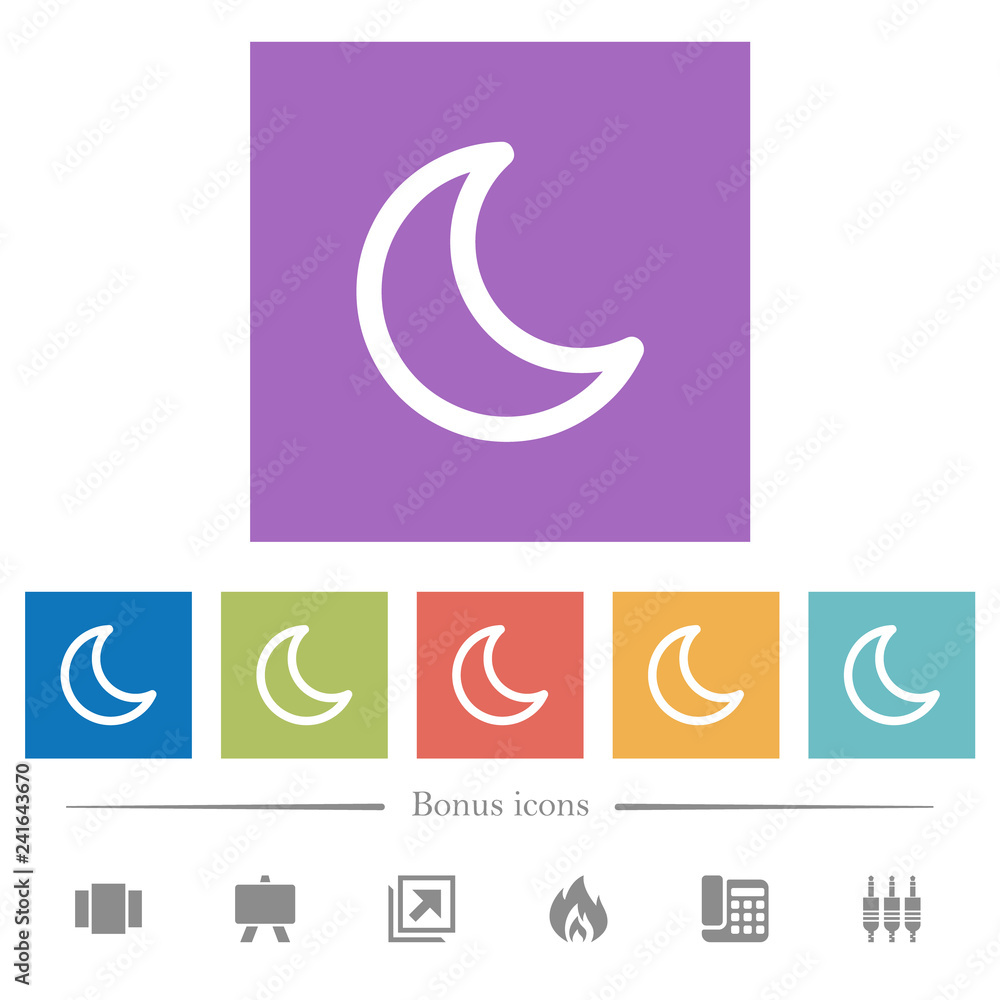 Moon shape flat white icons in square backgrounds Moon shape flat white icons in square backgrounds