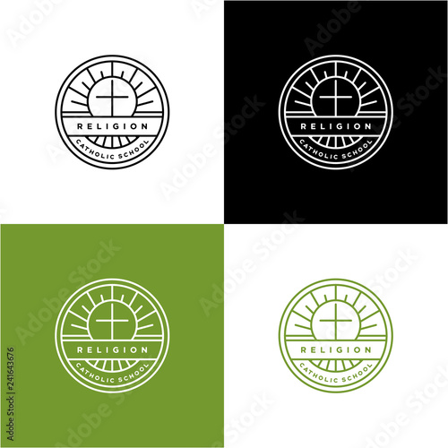 religion line art logo design vector template