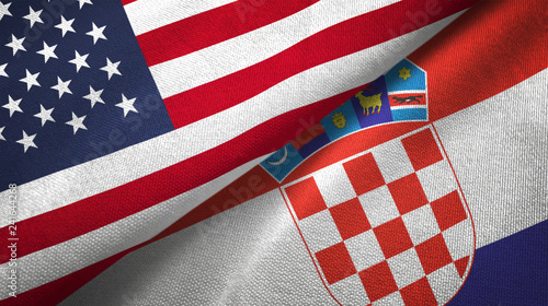 Croatia and United States two flags textile cloth fabric texture