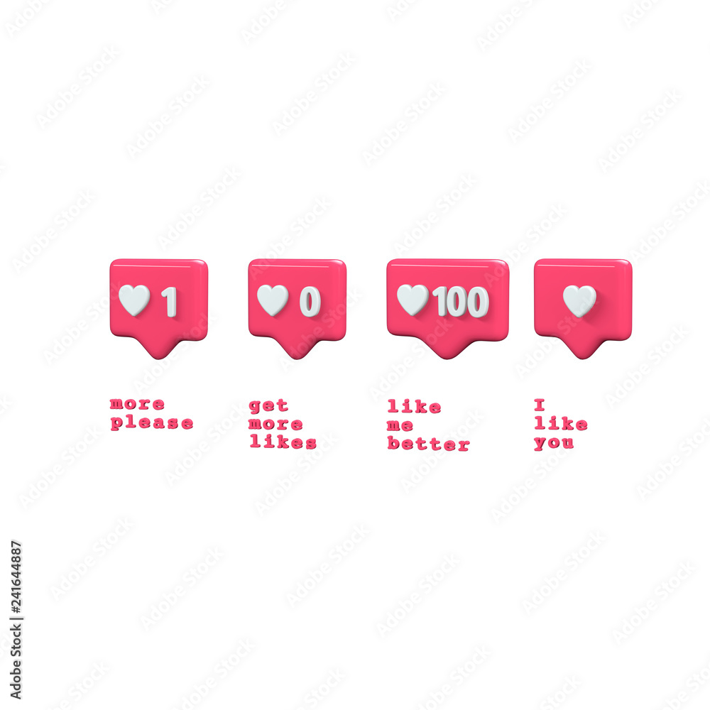 Bold pink 3d render. Shiny glossy plastic look. White background with shadows. Account growth, people interaction and connection, internet addiction problem. Digital life and emotions. Bold pink 3d render. Shiny glossy plastic look. White background with shadows. Account growth, people interaction and connection, internet addiction problem. Digital life and emotions.