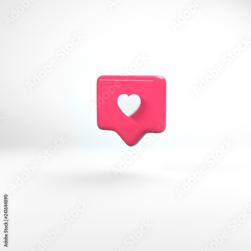 Bold pink 3d render. Shiny glossy plastic look. White background with shadows. Account growth, people interaction and connection, internet addiction problem. Digital life and emotions. © Katia