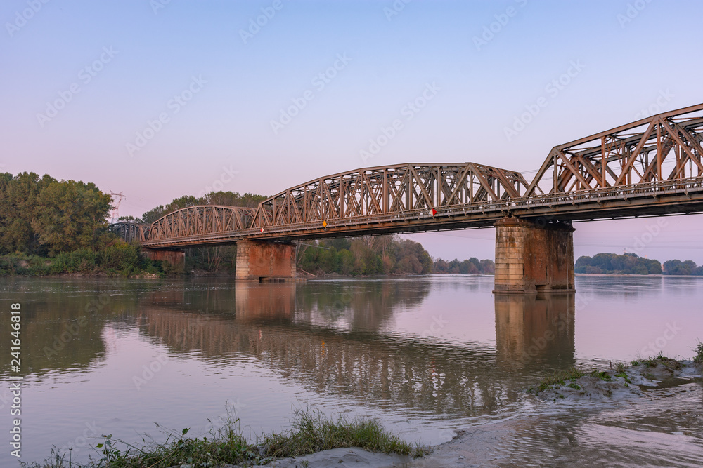 Railway across the Po river in Piacenza Railway across the Po river in Piacenza
