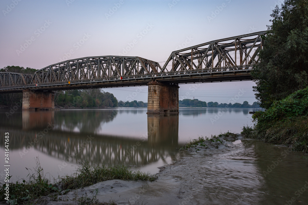 Railway across the Po river in Piacenza