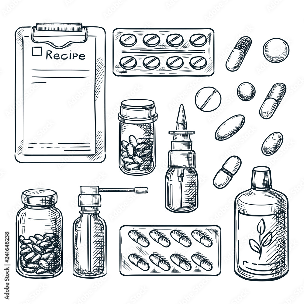 Natural Pharmacy Sketch Illustration Of Vial Bottle Flower Orange And  Juniper Healthcare And Medicine Engraving Vector Objects With Hatching  Stock Illustration - Download Image Now - iStock