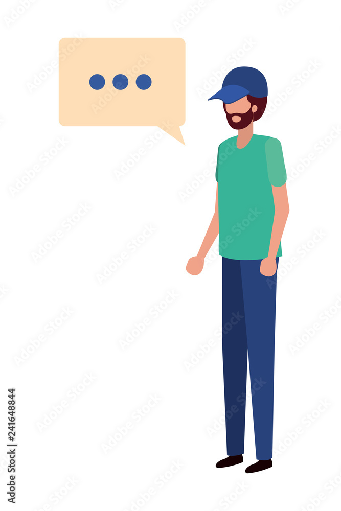 young man with dialog bubble avatar character young man with dialog bubble avatar character