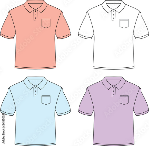 Set of Four Blank Polo Shirts with Pockets