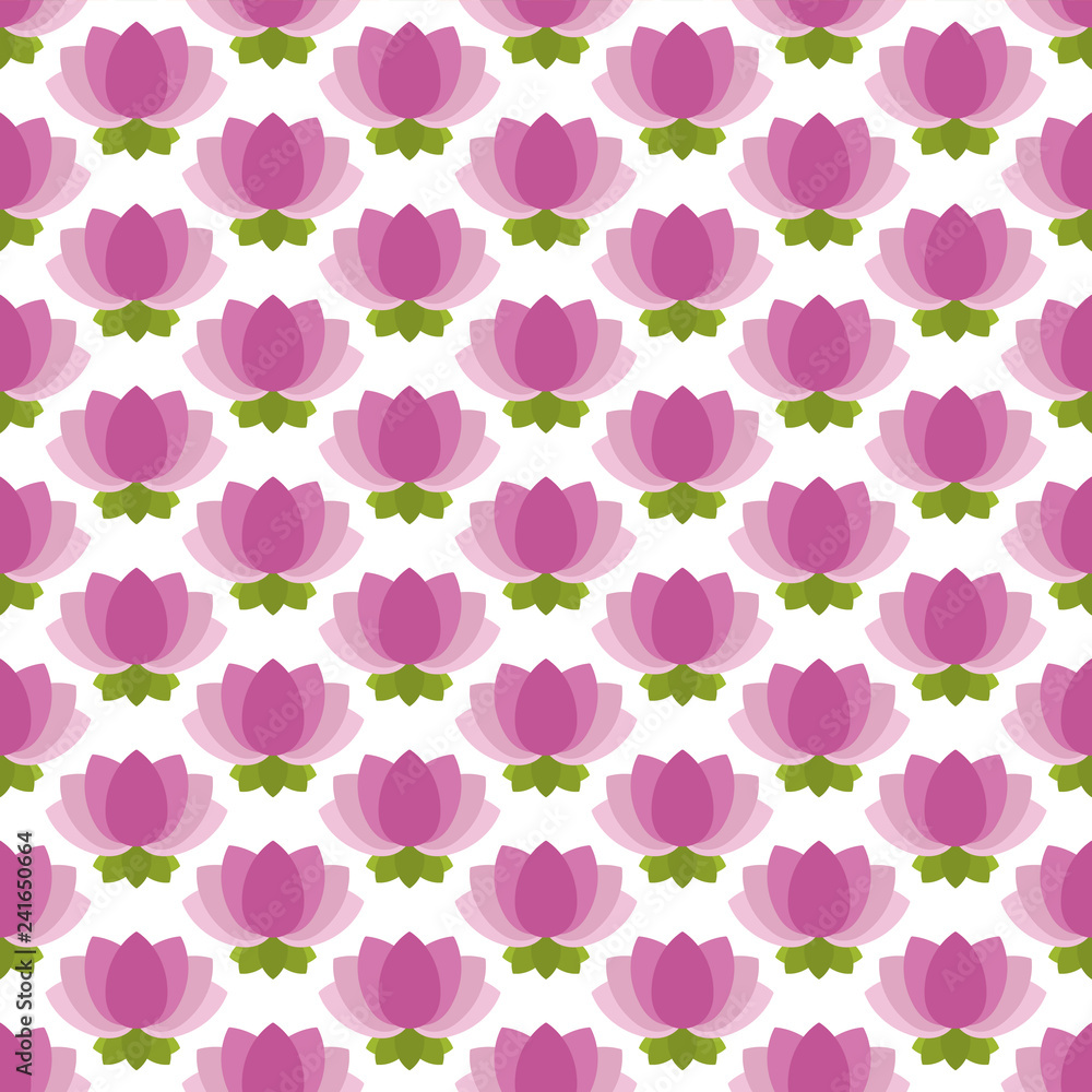 Pink Lotus Flower Seamless Pattern - Pink lotus flowers representing national flower of India