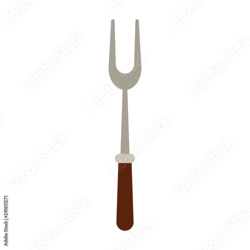 Silver Fork - Silver fork with two tines and brown handle isolated on white background