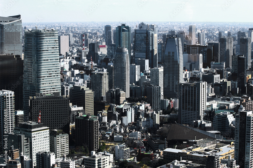 Landscape in Tokyo where various buildings line up