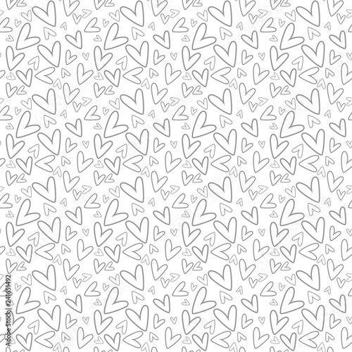 Hand Drawn Hearts Seamless Pattern - Gray hand drawn hearts on white background
