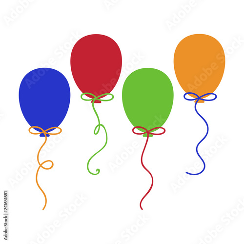 Colorful Balloons - Set of 4 balloons with curly ribbon and bow isolated on white background