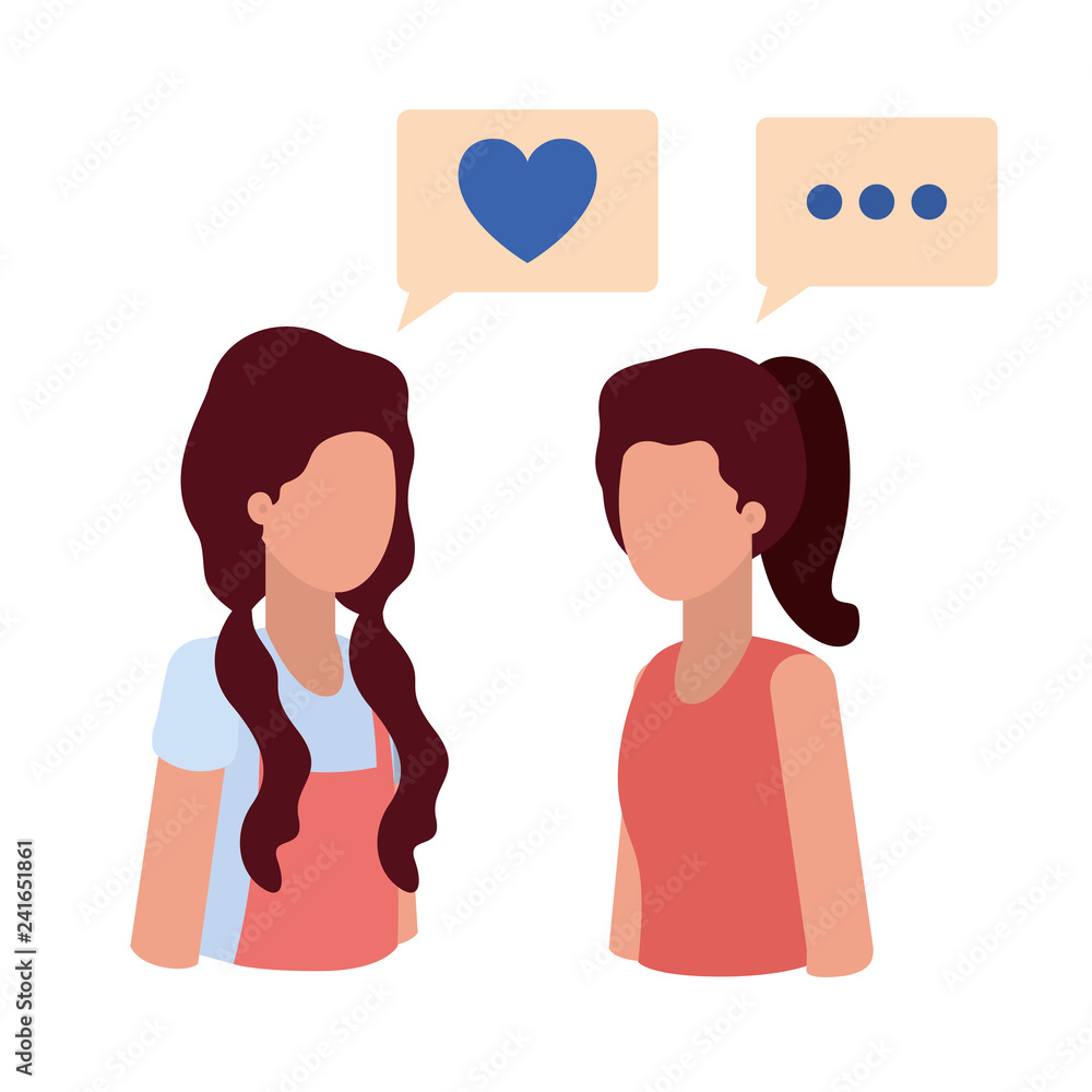 young women with speech bubble avatar character young women with speech bubble avatar character