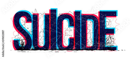 Suicide word vector, isolated on white background.