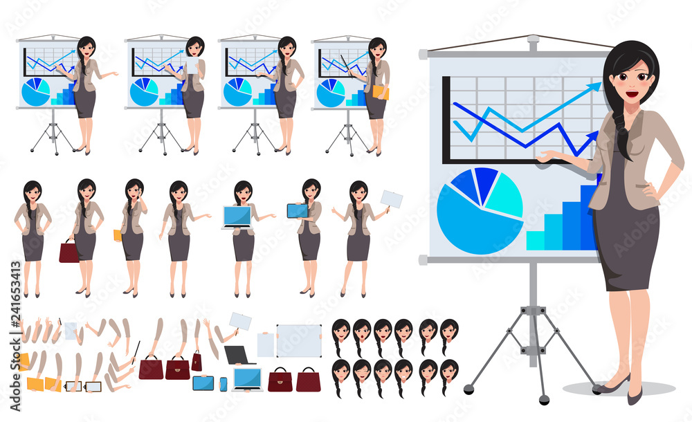 Woman business character vector set. Female office person talking and ...