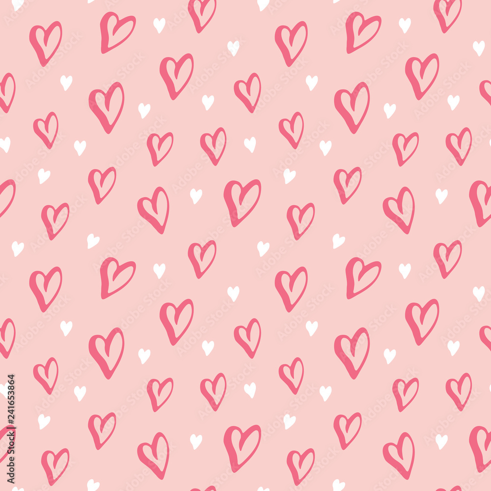 Heart symbol seamless pattern vector illustration. Hand drawn sketch doodle background. Saint Valentains Day or womens day background