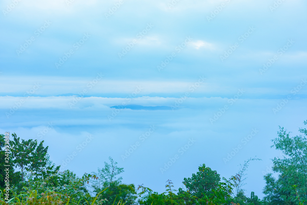Viewpoint sea of mist, Beautiful mountain view with fog, sunrise scene, Doi Samer Dao Viewpoint sea of mist, Beautiful mountain view with fog, sunrise scene, Doi Samer Dao
