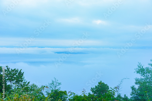 Viewpoint sea of mist  Beautiful mountain view with fog  sunrise scene  Doi Samer Dao